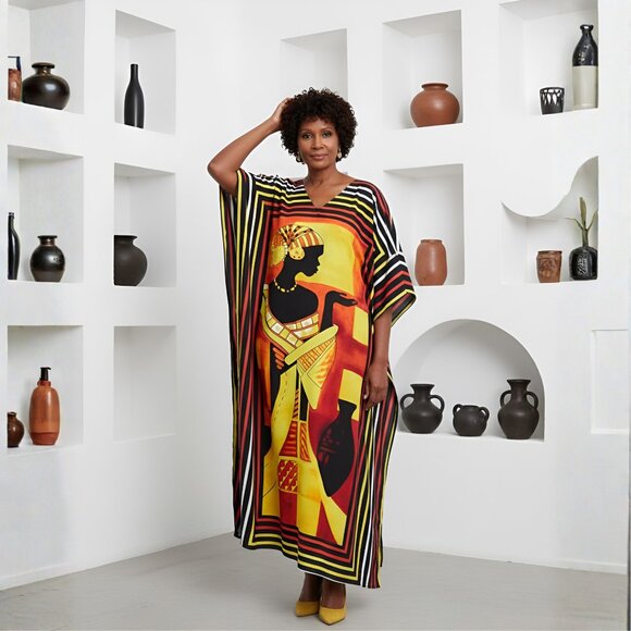 Women Beach Kaftan Gown Tribal Printed Cover Up for Summer Dress by Gypsie Blu - Picture 1 of 9